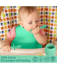 Sperric Toddler Silicone Feeding Set Led Weaning Utensils, Silicone Bibs Feeding Cups Smooth Waterproof Material For Practical Eating