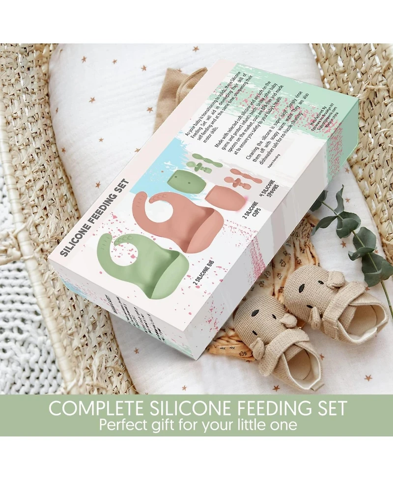 Sperric Toddler Silicone Feeding Set Led Weaning Utensils, Silicone Bibs Feeding Cups Smooth Waterproof Material For Practical Eating, Set of 8