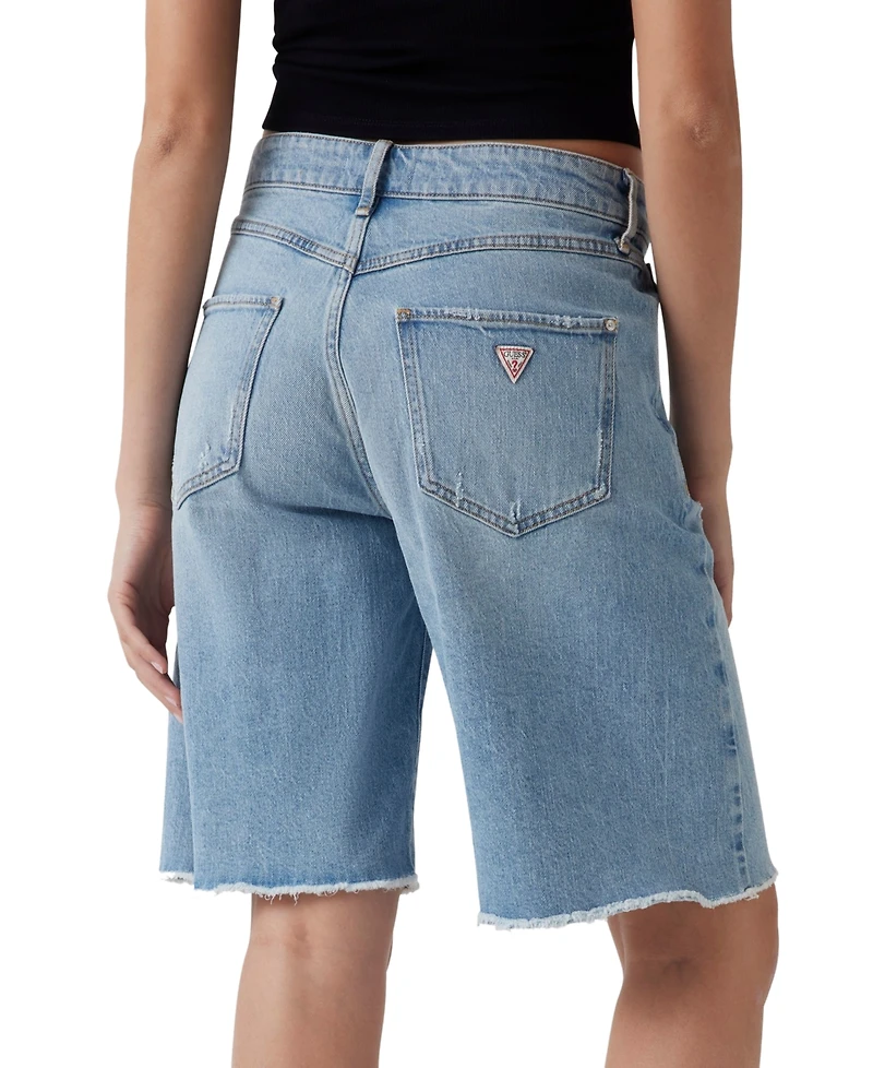 Guess Women's Kai High-Rise Wide-Leg Raw-Hem Shorts