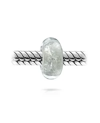 Bling Jewelry Murano Glass Charm Bead with Sterling Silver Core and White Glitter Foil Design