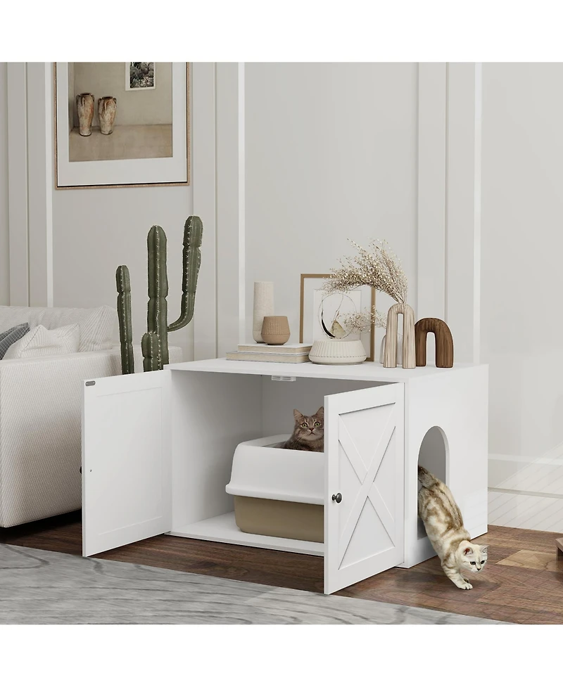 PawHut Cat Litter Box Enclosure, Hidden Litter Box Furniture,