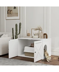 PawHut Cat Litter Box Enclosure, Hidden Litter Box Furniture,