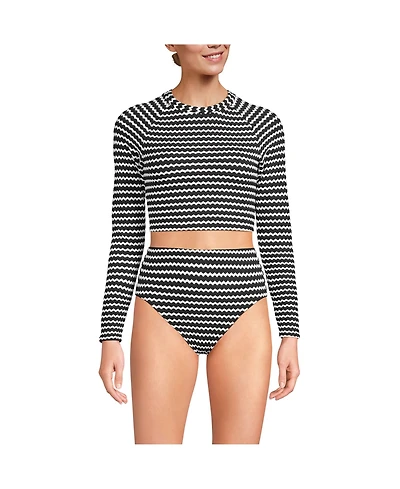 Lands' End Women's Crochet Long Sleeve Bikini Top and High Waisted Bottoms Swimsuit Set