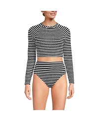 Lands' End Women's Crochet Long Sleeve Bikini Top and High Waisted Bottoms Swimsuit Set