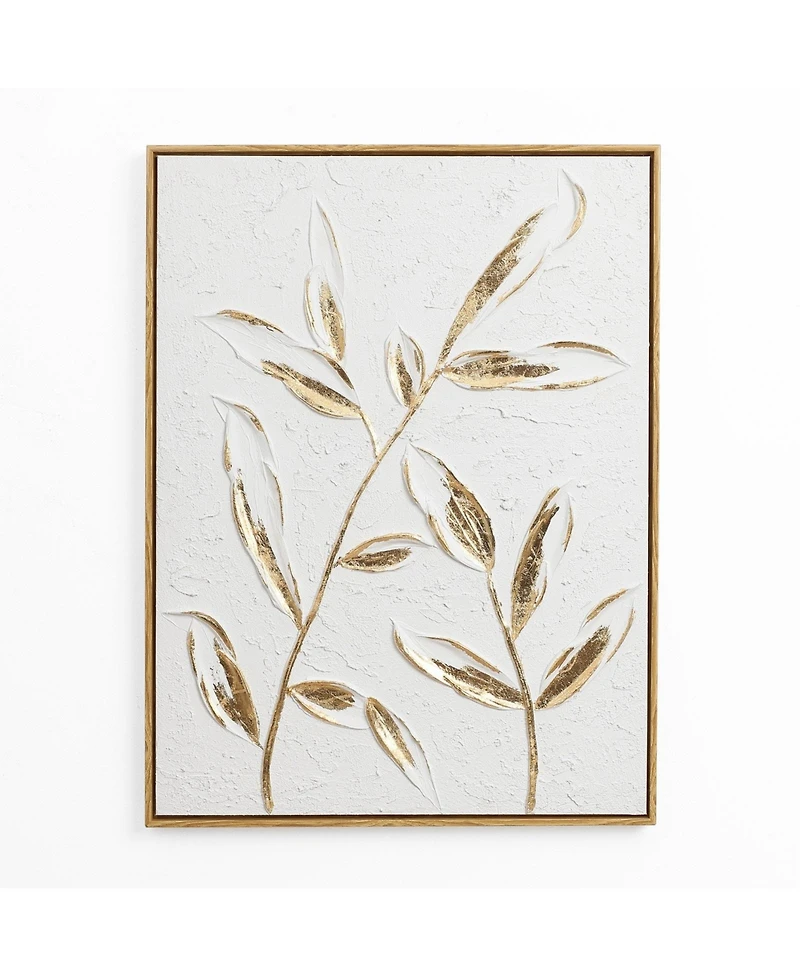LuxenHome White with Gold Flower Canvas Framed Wall Decor