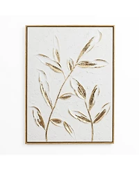 LuxenHome White with Gold Flower Canvas Framed Wall Decor