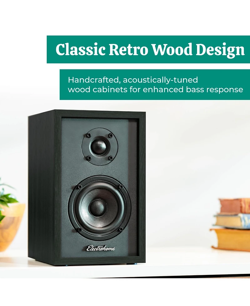 Electrohome Montrose, Upgradable Vinyl Record Player with Berkeley, Powered Bluetooth Bookshelf Speakers, 1" Tweeter & 3" Driver, for Warm N