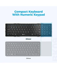 Portable Keyboard, BK09 Foldable Bluetooth Keyboard with Number Pad for Travel and Business Trip, Rechargeable Portable Keyboard