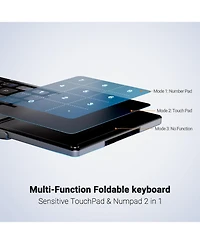 Foldable Bluetooth Keyboard, BK18 Foldable Keyboard with Touchpad and Number Pad, Portable Rechargeable Keyboard