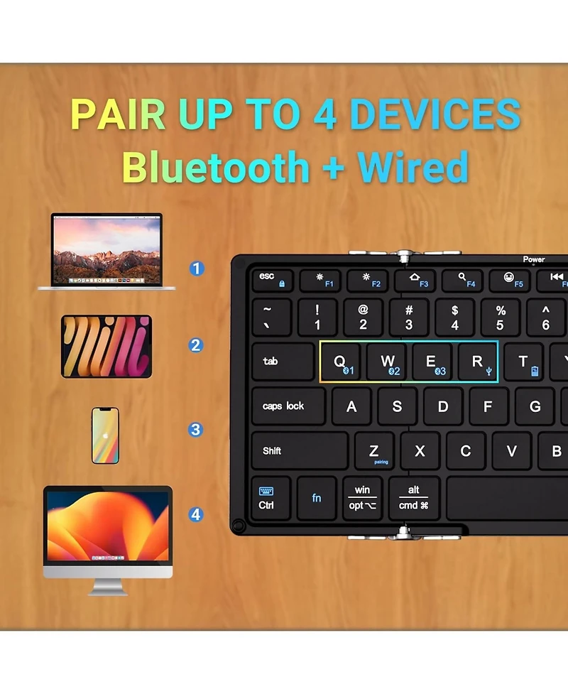 Foldable Bluetooth Keyboard, BK05S Folding Wireless Portable Keyboard, Pair Up to 4 Devices, Usb-c Rechargeable, Slim and Compact