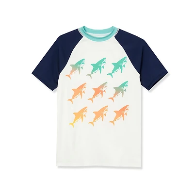 Lands' End Big Boys Husky Chlorine Resistant Short Sleeve Crew Neck Upf 50 Rash Guard