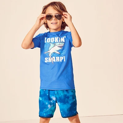 Lands' End Big Boys Husky Chlorine Resistant Short Sleeve Crew Neck Upf 50 Rash Guard