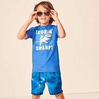 Lands' End Big Boys Husky Chlorine Resistant Short Sleeve Crew Neck Upf 50 Rash Guard