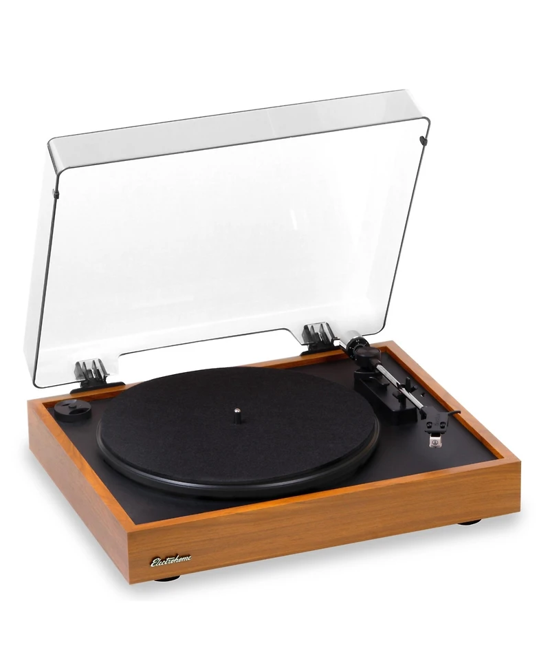 Electrohome Montrose Vinyl Record Player 2-Speed Belt-Drive Turntable, with Audio-Technica Stylus, Speed Control Motor, Built-in Preamp, Wood Plinth,