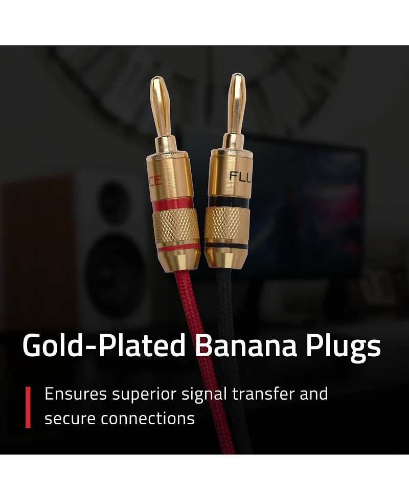 Fluance High-Fidelity 12 Gauge Speaker Wire with Dual Gold-Plated Banana Plugs, 12 Feet Oxygen-Free Pure Copper (Ofc) Cable, Nylon Braided Jacket (SW5