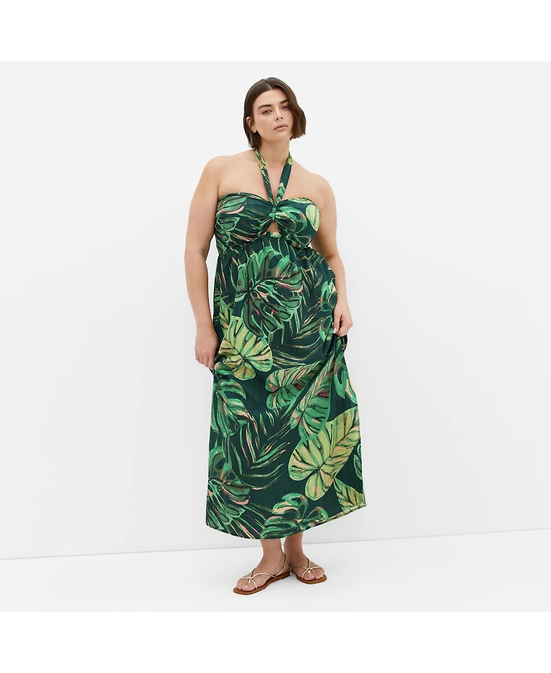 City Chic Plus Peta Palm Maxi Dress