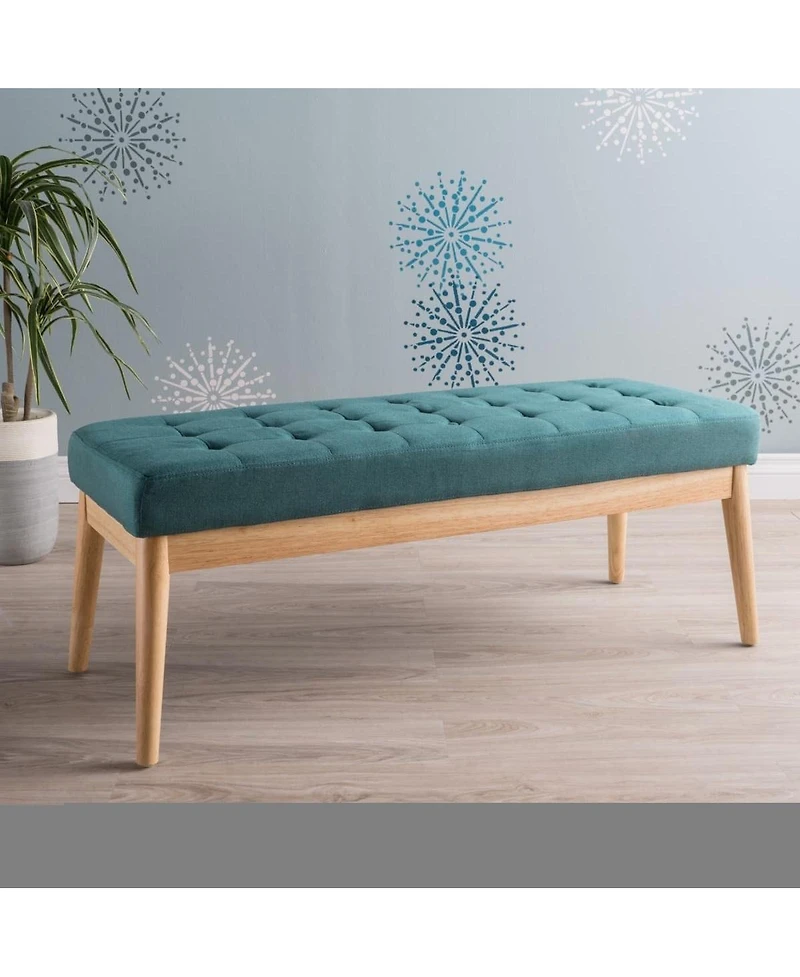 Mid Century Modern Upholstered Bench with Button Tufting and Birch Wood Legs for Dining Room, Hallway, or Office-The Pop Home