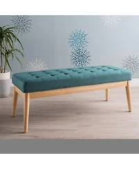 Mid Century Modern Upholstered Bench with Button Tufting and Birch Wood Legs for Dining Room, Hallway, or Office-The Pop Home