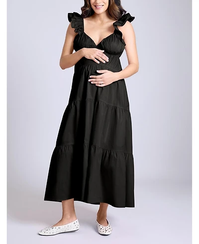 Motherhood Maternity Ruffle Sleeve Tie-Back Maxi Dress