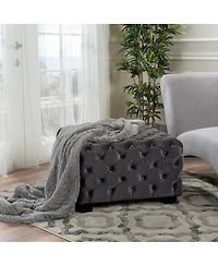 Velvet Upholstered Square Ottoman with Deep Button Tufting and Wood Legs for Living Room or Lounge Seating-The Pop Home