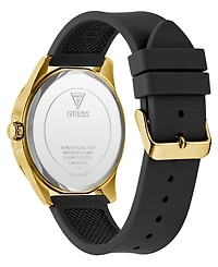 Guess Men's Analog Black Gold-Tone Silicone Strap Watch, 44mm