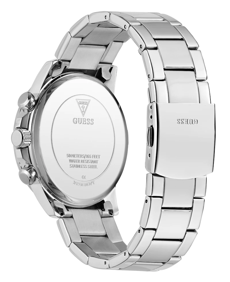 Guess Men's Multifunction Silver Tone Stainless Steel Watch, 44mm