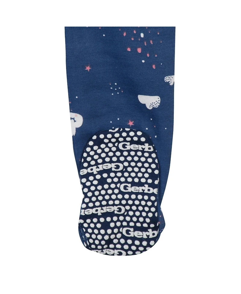 Gerber Baby Girls 4-Pack Snug Fit Footed Cotton Pajamas, Apple & Woodland Floral, 9M