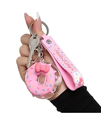 Hello Kitty Donut Keychain with Pink Strap and Sprinkles