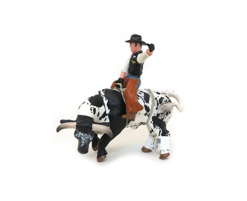 Little Buster Toys 1/16 Black & White Bucking Bull W/ Rider