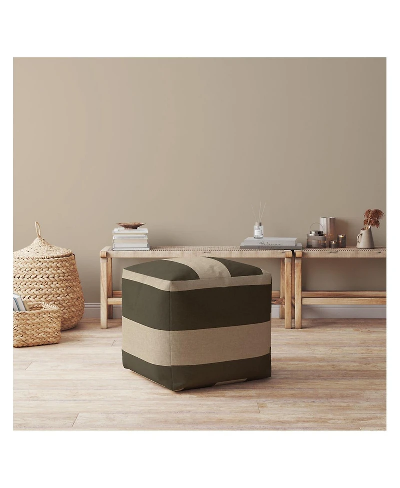 Cotton Striped Pouf Ottoman for Living Room and Bedroom Seating