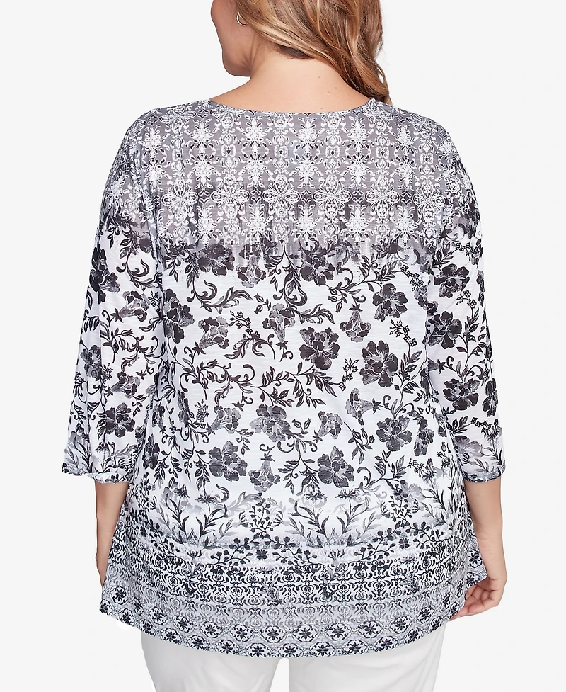 Ruby Rd. Plus Floral Ombre Border Sublimation Knit Top
