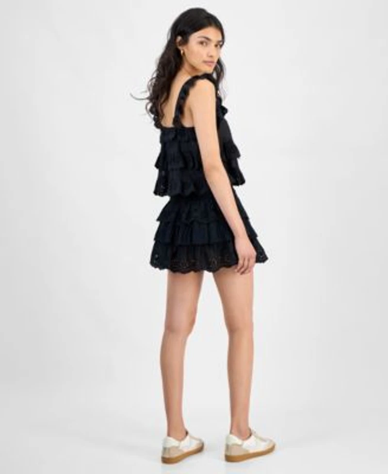 Now This Womens Cotton Eyelet Ruffled Tank Top Tiered Mini Skirt