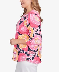 Ruby Rd. Plus Size Bold Poppies Envelope Neck Top