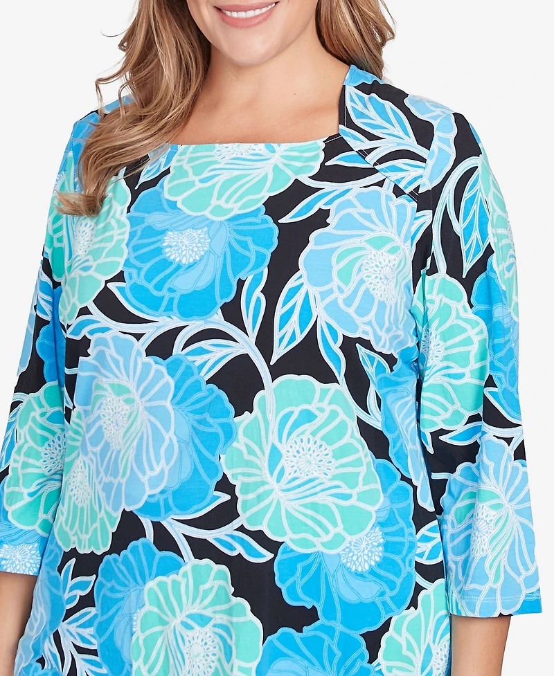 Ruby Rd. Plus Bold Poppies Envelope Neck Top
