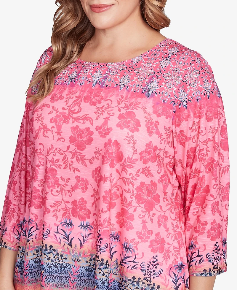 Ruby Rd. Plus Floral Ombre Border Sublimation Knit Top