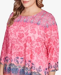 Ruby Rd. Plus Floral Ombre Border Sublimation Knit Top