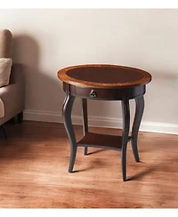 Wood Oval Coffee Table with Drawer and Shelf for Storage and Display