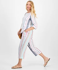 Charter Club Women's Striped 100% Linen Cropped Pants, Exclusively at Macy's