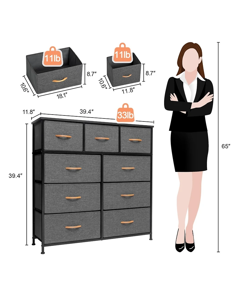 Steel and Fabric 9-Drawer Triple Dresser – Spacious Storage