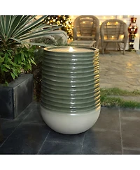 LuxenHome Emerald Ribbed Top with Ivory Bottom 27.56" Tall Resin Fountain with Lights