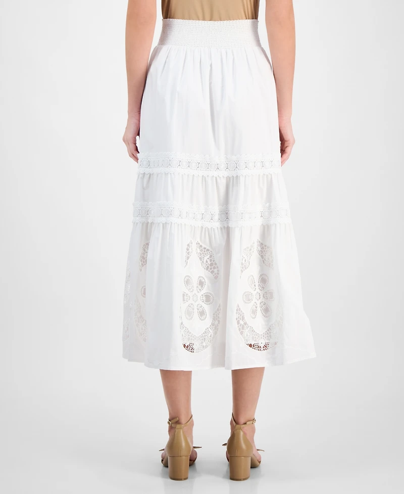 T Tahari Women's Cotton Embroidered Pull-On Maxi Skirt