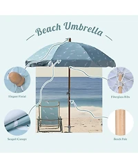 LAGarden Our Beach Portable Umbrella for Sand Beech Wood Pole Carry Bag with Printed Seagull Cute Garden Parasol