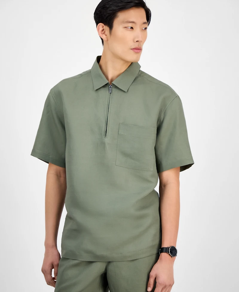 Alfani Men's Quarter-Zip Linen Shirt, Exclusively at Macy's
