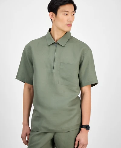 Alfani Men's Quarter-Zip Linen Shirt, Exclusively at Macy's
