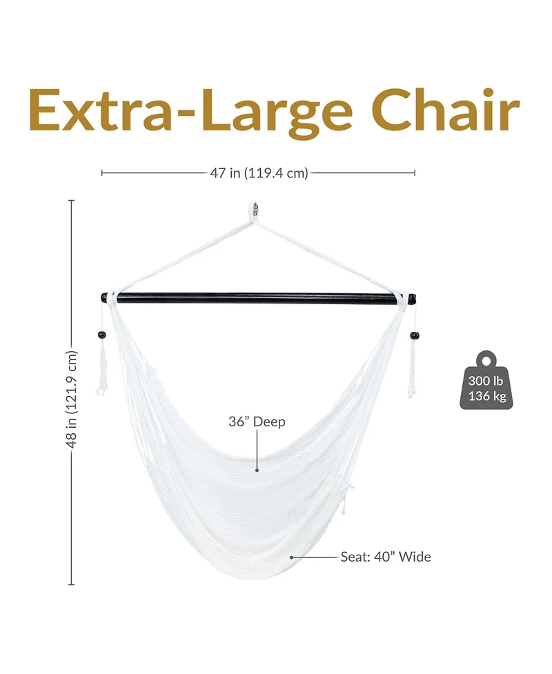 Caribbean Style Extra Large Hanging Rope Hammock Chair Swing for Backyard and Patio