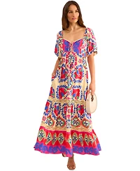 Vince Camuto Women's Tiered Puffed-Sleeve Tie-Neck Dress