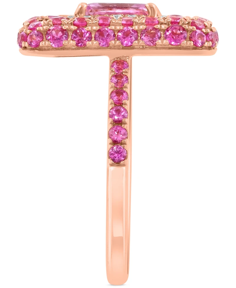 Effy Pink Sapphire (2-1/10 ct. t.w.) & Diamond (1/10 ct. t.w.) Octagon Multi Halo Statement Ring in 14k Rose Gold