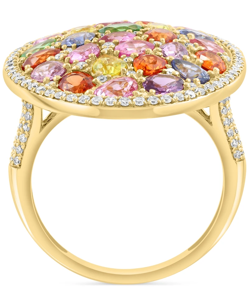Effy Multi-Gemstone (5-1/6 ct. t.w.) & Diamond (1/2 ct. t.w.) Mixed Cut Halo Cluster Ring in 14k Gold
