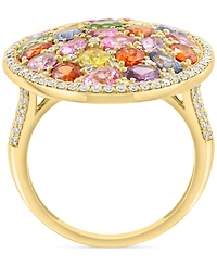Effy Multi-Gemstone (5-1/6 ct. t.w.) & Diamond (1/2 ct. t.w.) Mixed Cut Halo Cluster Ring in 14k Gold