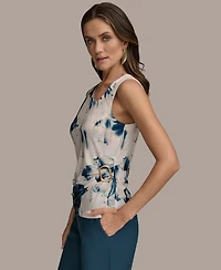 Donna Karan New York Women's Sleeveless Printed Asymmetric Top, Regular & Petite Sizes